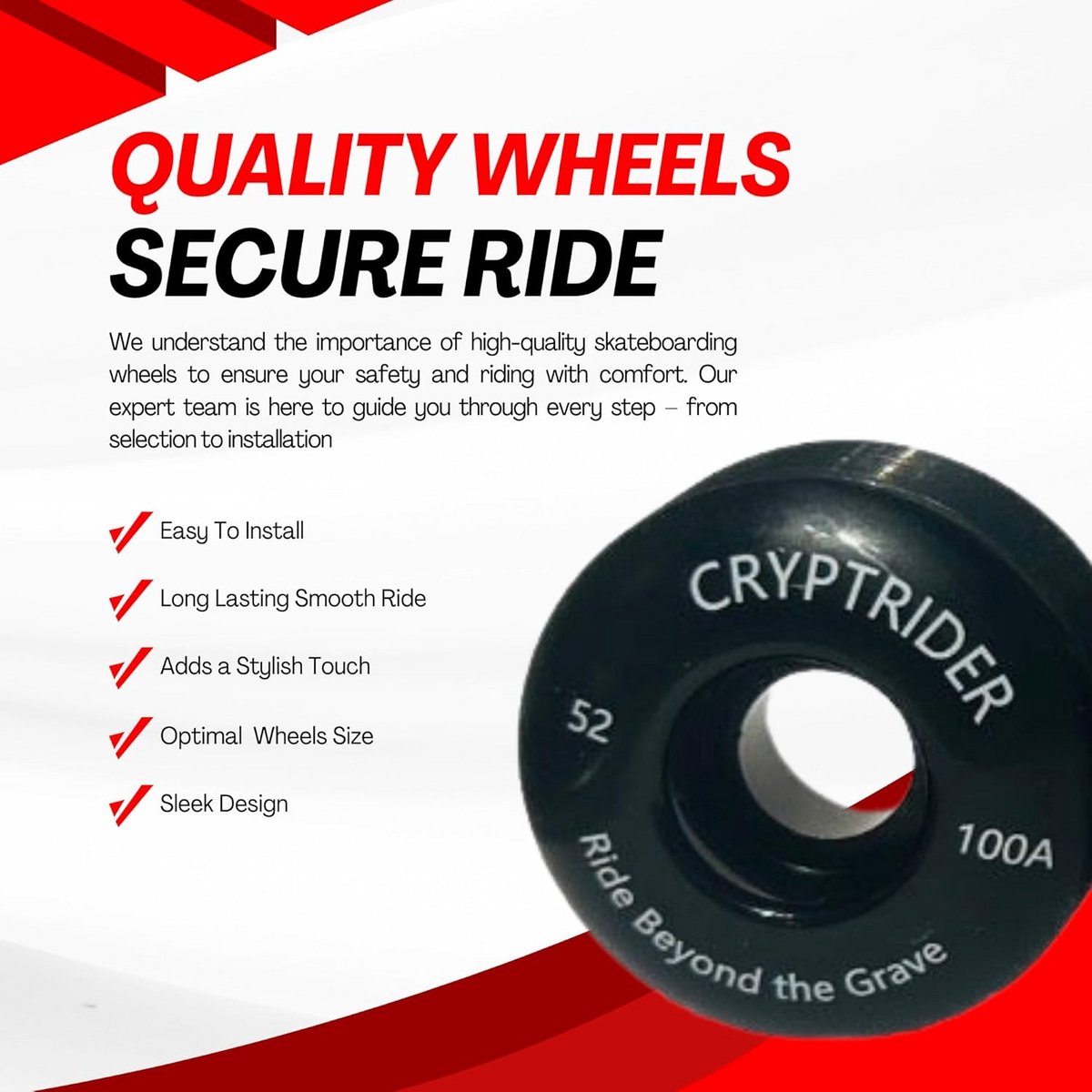 Set van 4 Skateboard Wielen 52mm 100A PU Hardheid | Zwart | Voor Straat & Park Skateonderdeel kopen online