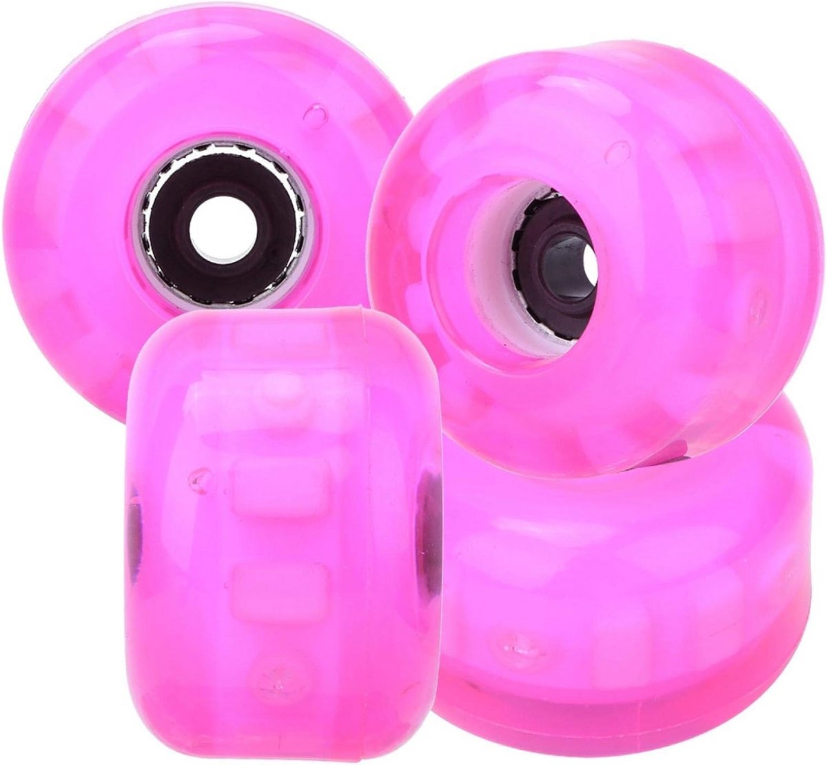 set van 4 skateboard wielen 54mm 82a roze led lichtgevend voor tricks en vervanging