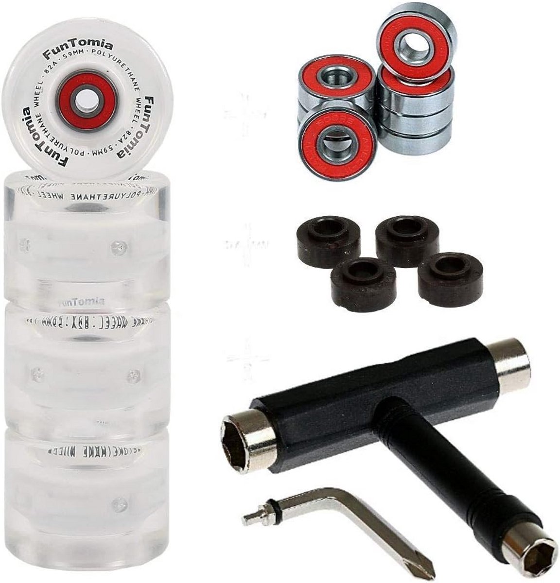 set van 4 skateboard wielen 59mm met led verlichting abec 9 lagers en t tool