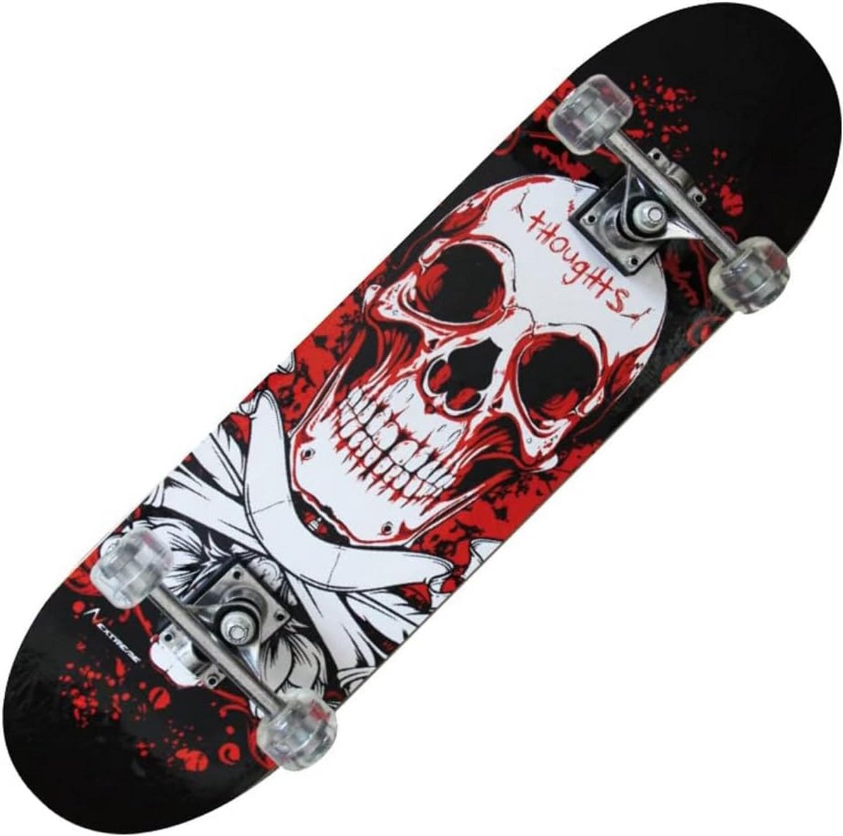 skateboard met antislip oppervlak en doodshoofd design