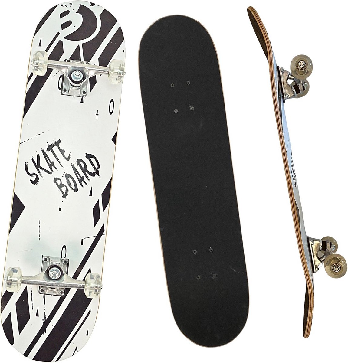 skateboard voor beginners en gevorderden 100 kg draagvermogen zwart wit