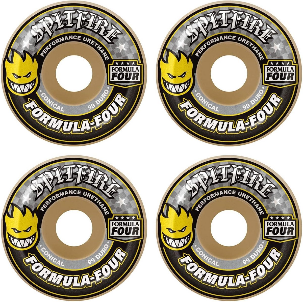 skateboard wielen 52mm 99a conisch set van 4 wit geel zwart