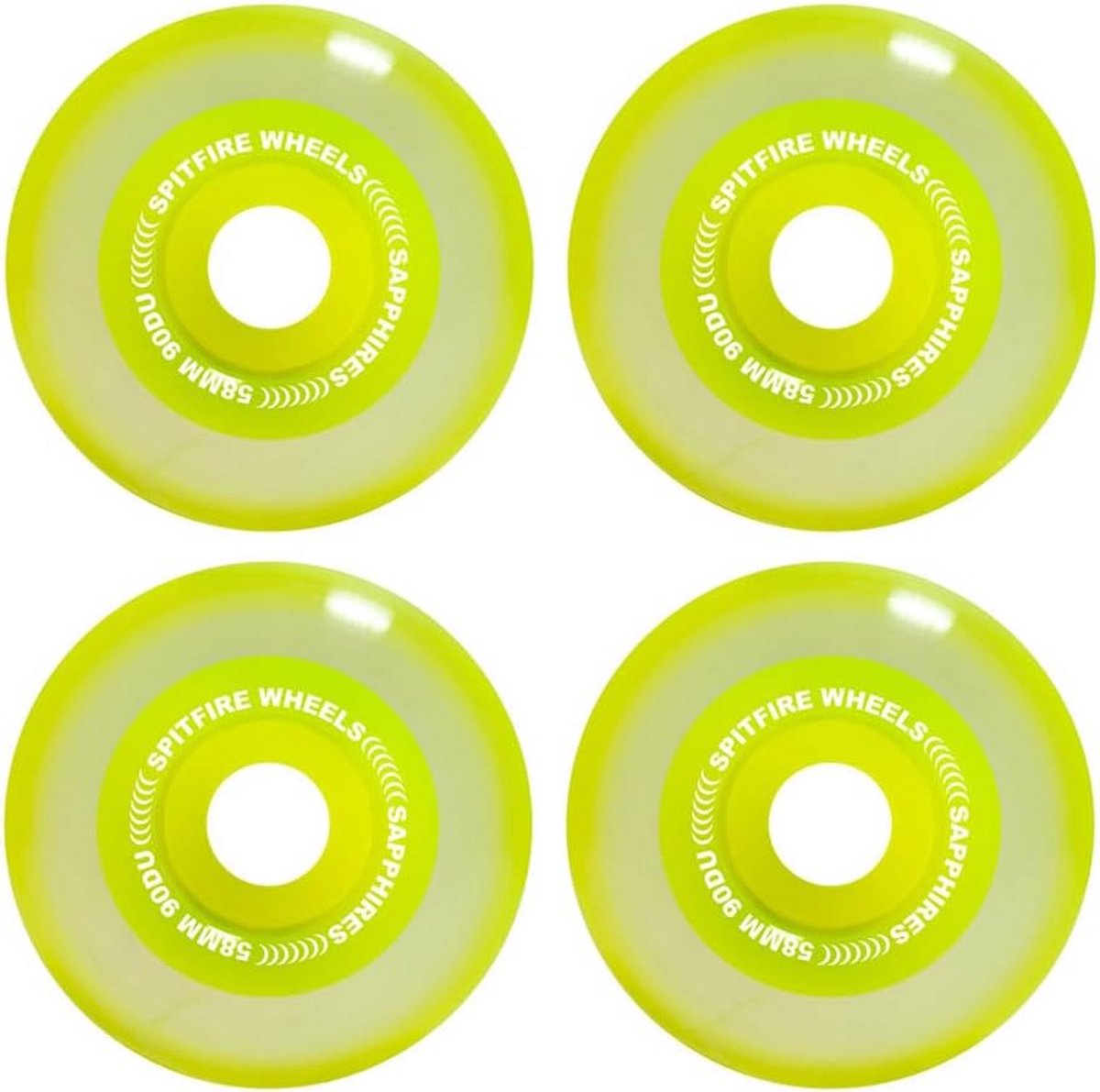 skateboard wielen 58mm 90a set neon geel conical full duurzaam