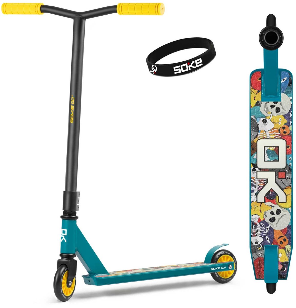 soke go stuntstep geel blauw ultra lichtgewicht razendsnel