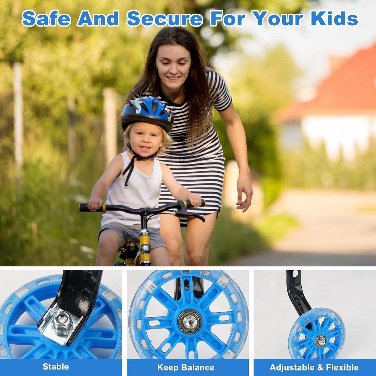 stabiele steunwielen voor kinderfietsen in blauw verstelbare fietsstabilisatorkit met glinsterend design en n versnelling