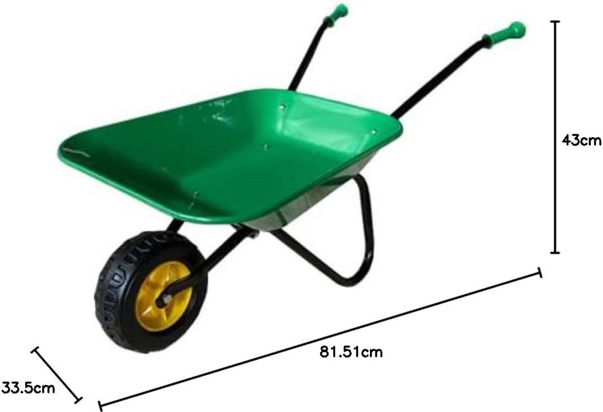 Stevige Metalen Kind Kruiwagen - Groen/Zwart - Speelgoed voor Tuinieren en Buiten spelen Speelgoedkruiwagen kopen online