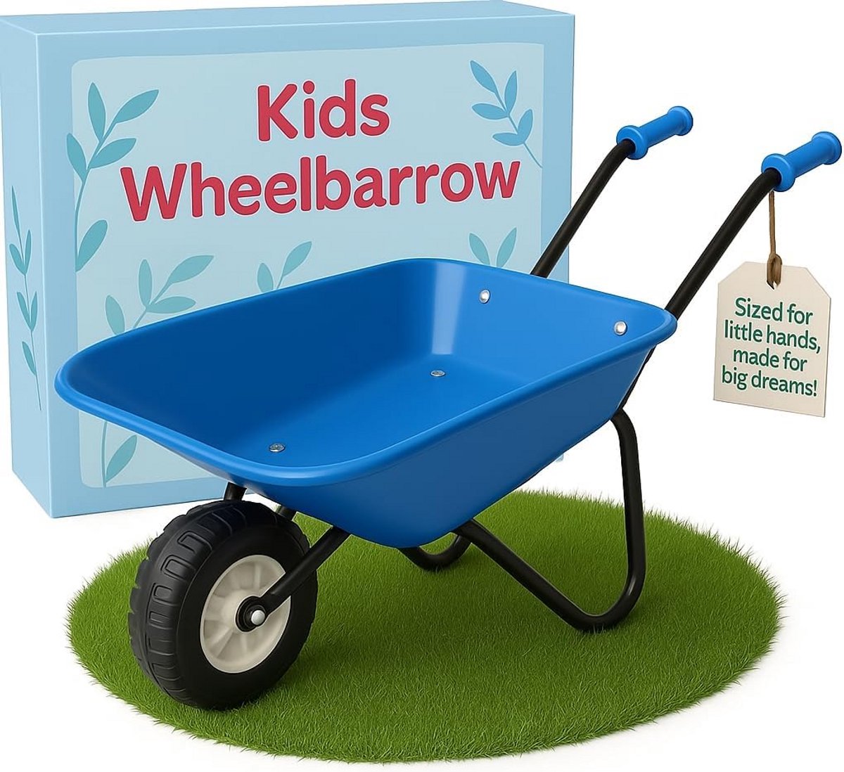 stevige metalen kruiwagen voor kinderen blauw zwart tuin speelgoed