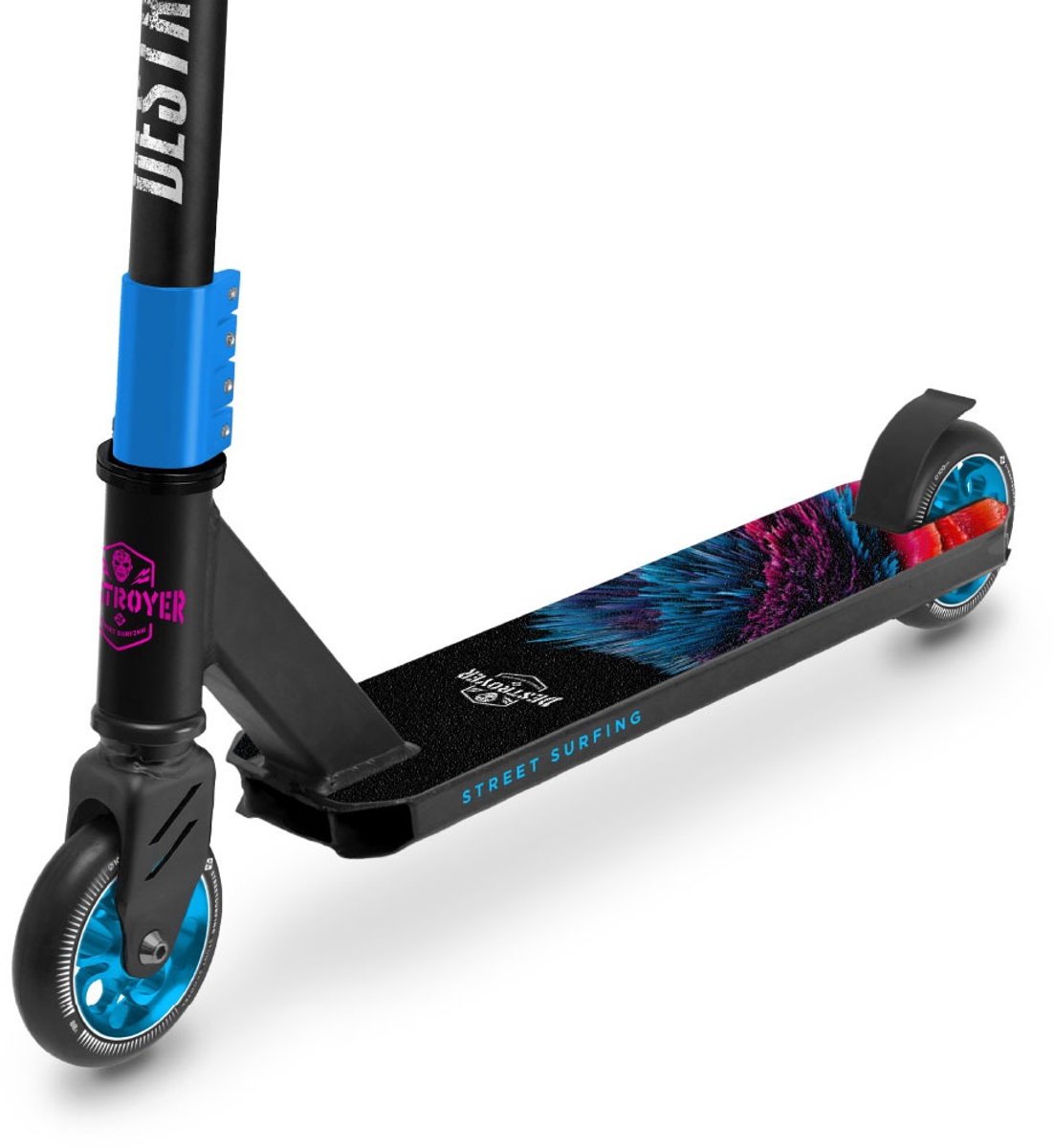 street surfing destroyer stuntstep spike blue 100mm wielen