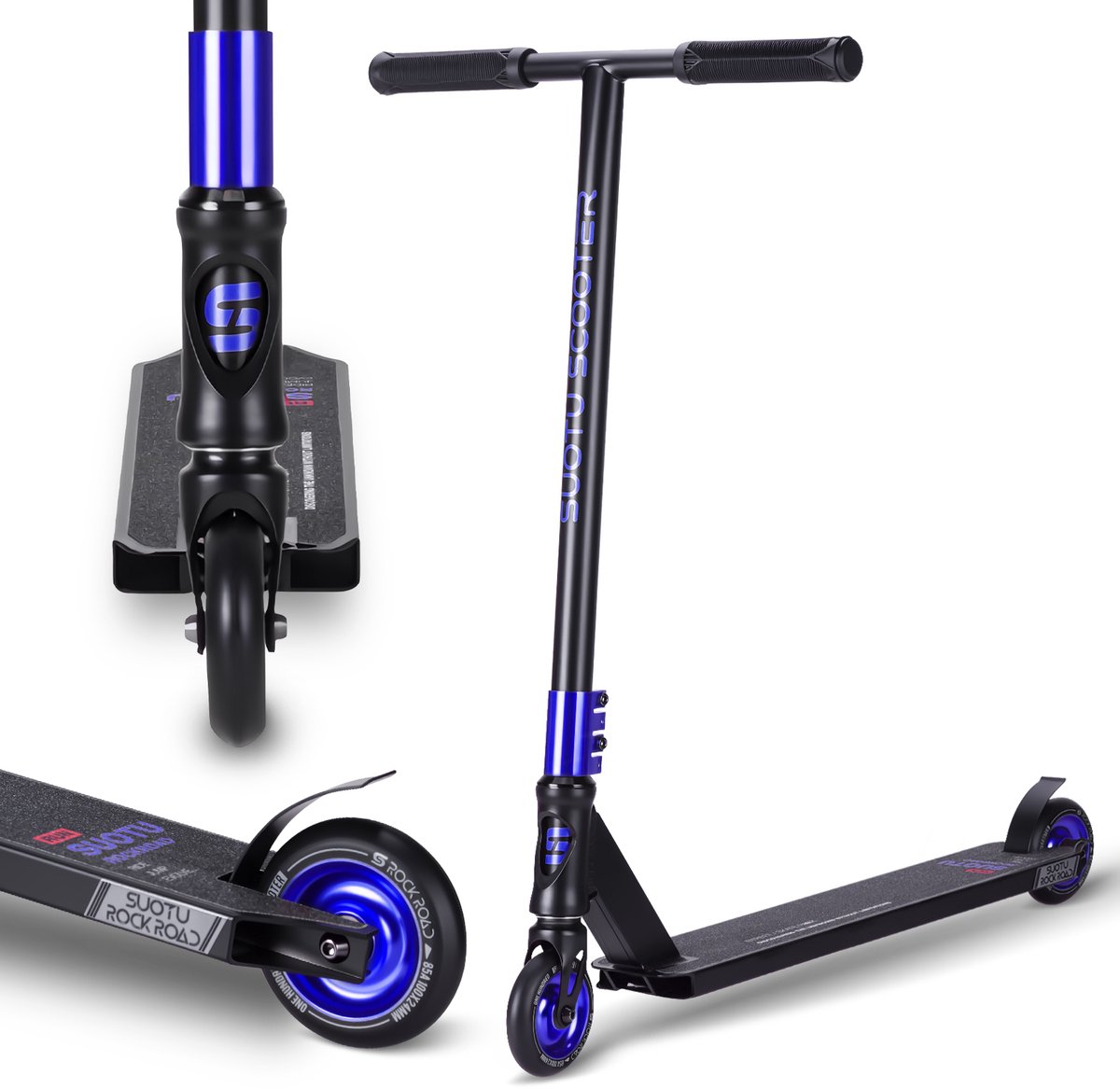 suotu stuntstep step kinderstep silent axle speelgoed jongens meisjes maximale stuurhoogte 78 cm aluminium zwart bluaw