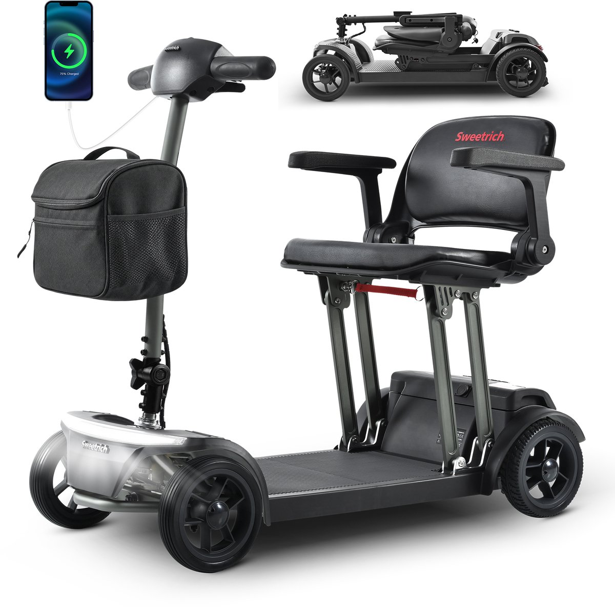 sweetrich elektrische ouderenscooter air traveller 12 6 km u 15 km bereik opvouwbaar aluminium frame met vast zitje 12ah li ion batterij