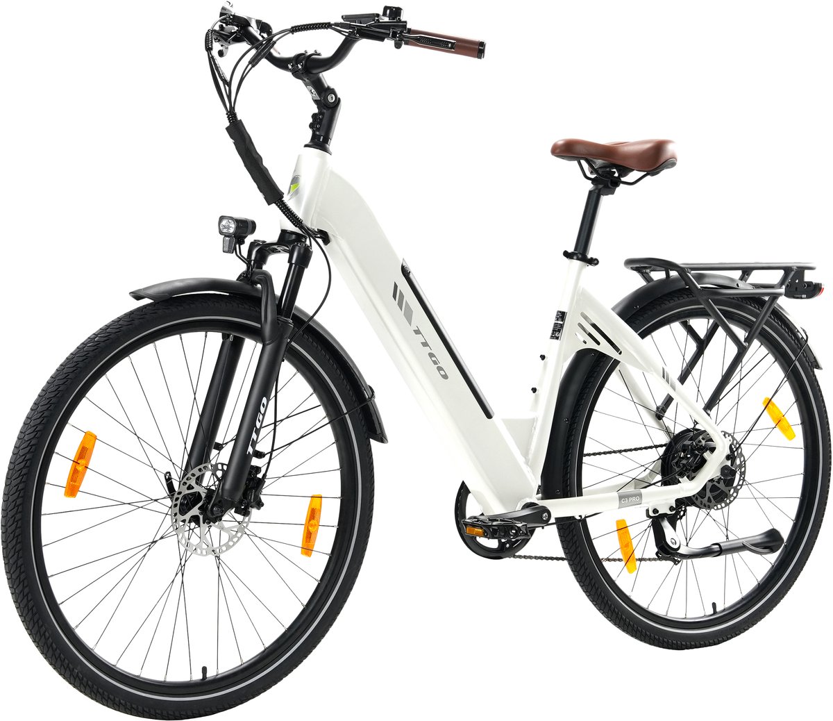 ttgo c3 pro elektrische fiets 250w motor 36v20ah accu max snelheid 25km u max bereik 80 120km 28 inch banden shimano 7 versnellingen wit