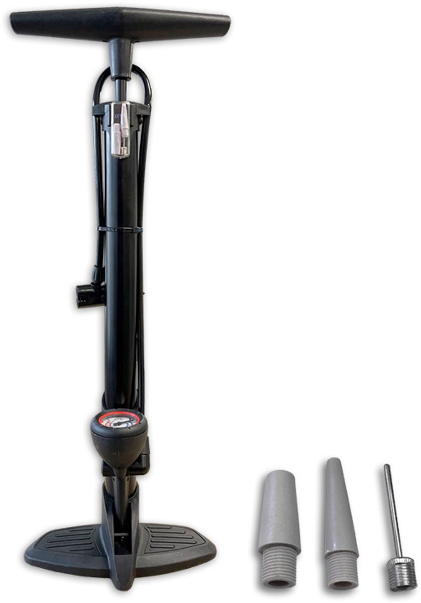 typhoon hogedrukpomp met manometer stalen buis max 6 bar zwart universeel ventiel inclusief adapters