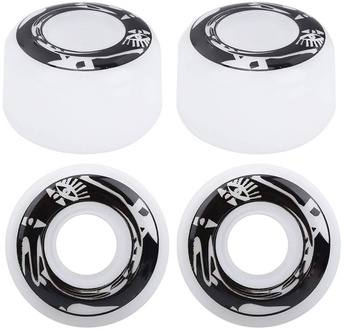 Unyqoos® Set van vier skateboardwielen in wit met patroon voor soepele ritten Skateonderdeel kopen online