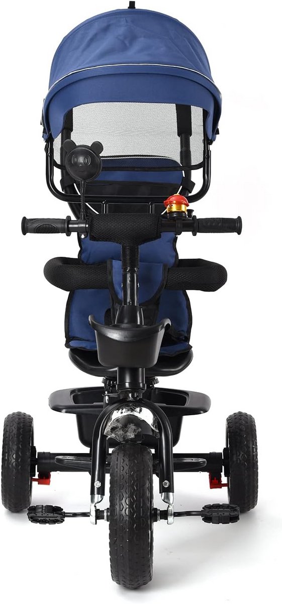 veelzijdige 5 in 1 kinderdriewieler met duwstang en zonnekap blauw