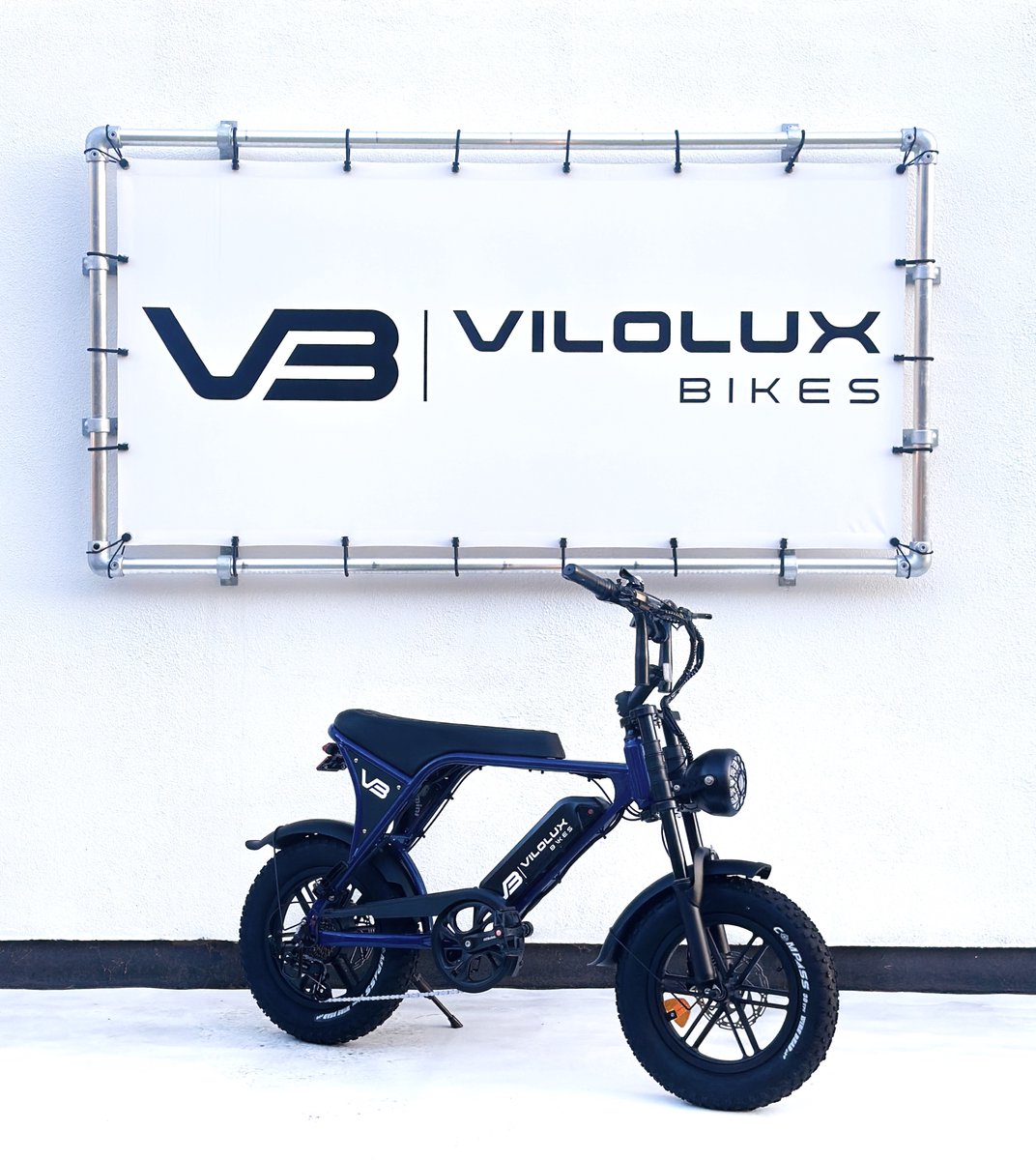 vilolux fatbike electrisch fatbike c80 mini 2025 model legaal rijklaar geleverd 16 inch niet opvoerbare fatbikes 2 jaar garantie hydraulische remmen alarm blauw