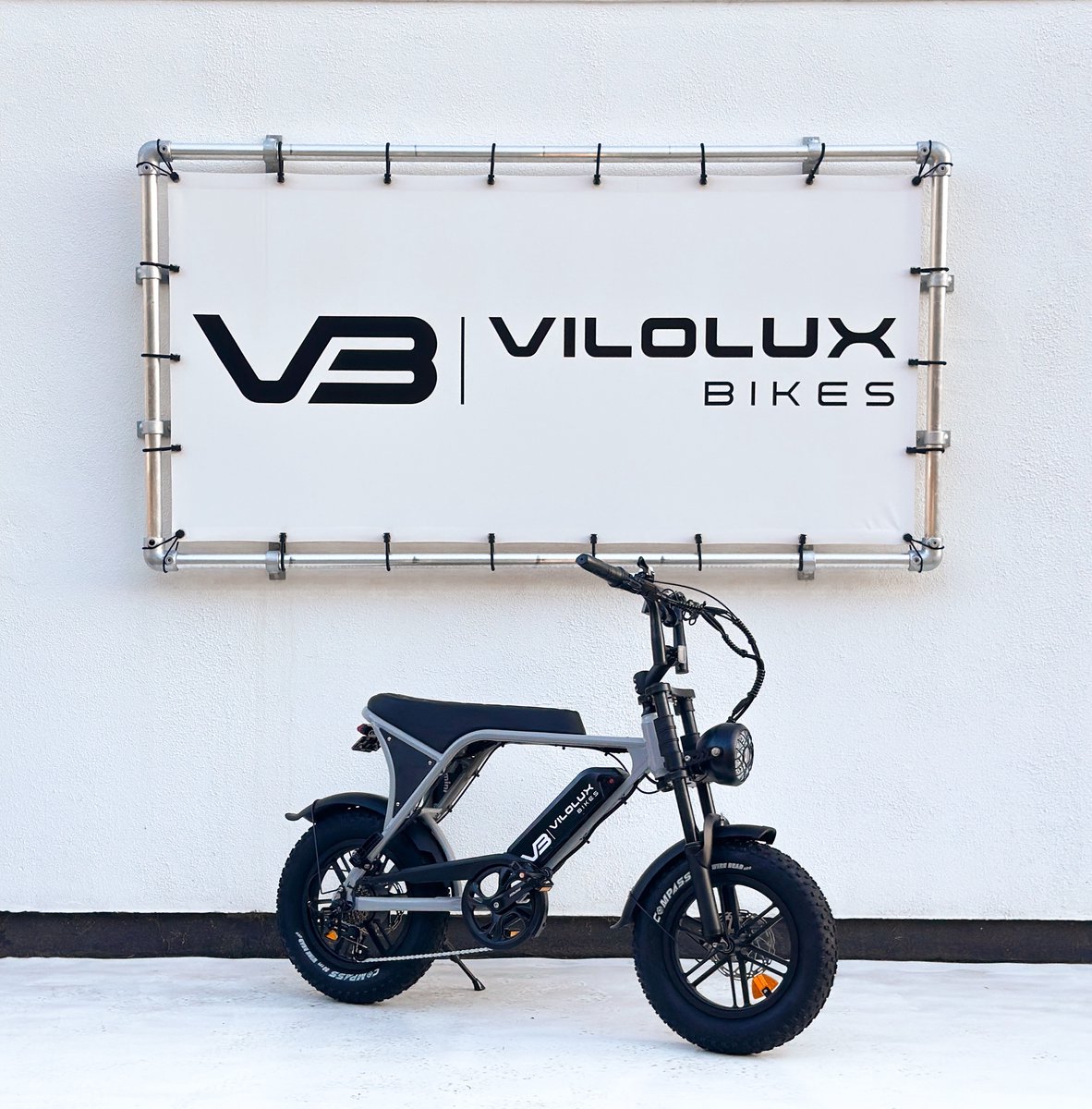 vilolux fatbike electrisch fatbike c80 mini 2025 model legaal rijklaar geleverd 16 inch niet opvoerbare fatbikes 2 jaar garantie hydraulische remmen alarm nardo grey