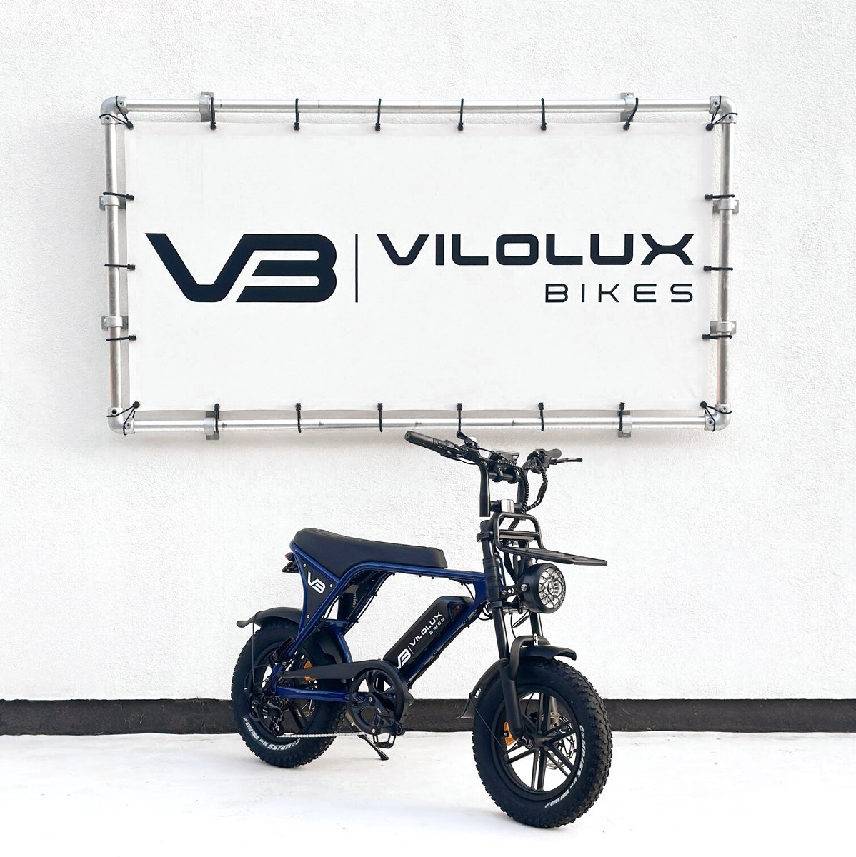 vilolux fatbike electrisch fatbike c80 mini voorrek 2025 model legaal rijklaar geleverd 16 inch niet opvoerbare fatbikes 2 jaar garantie hydraulische remmen alarm blauw