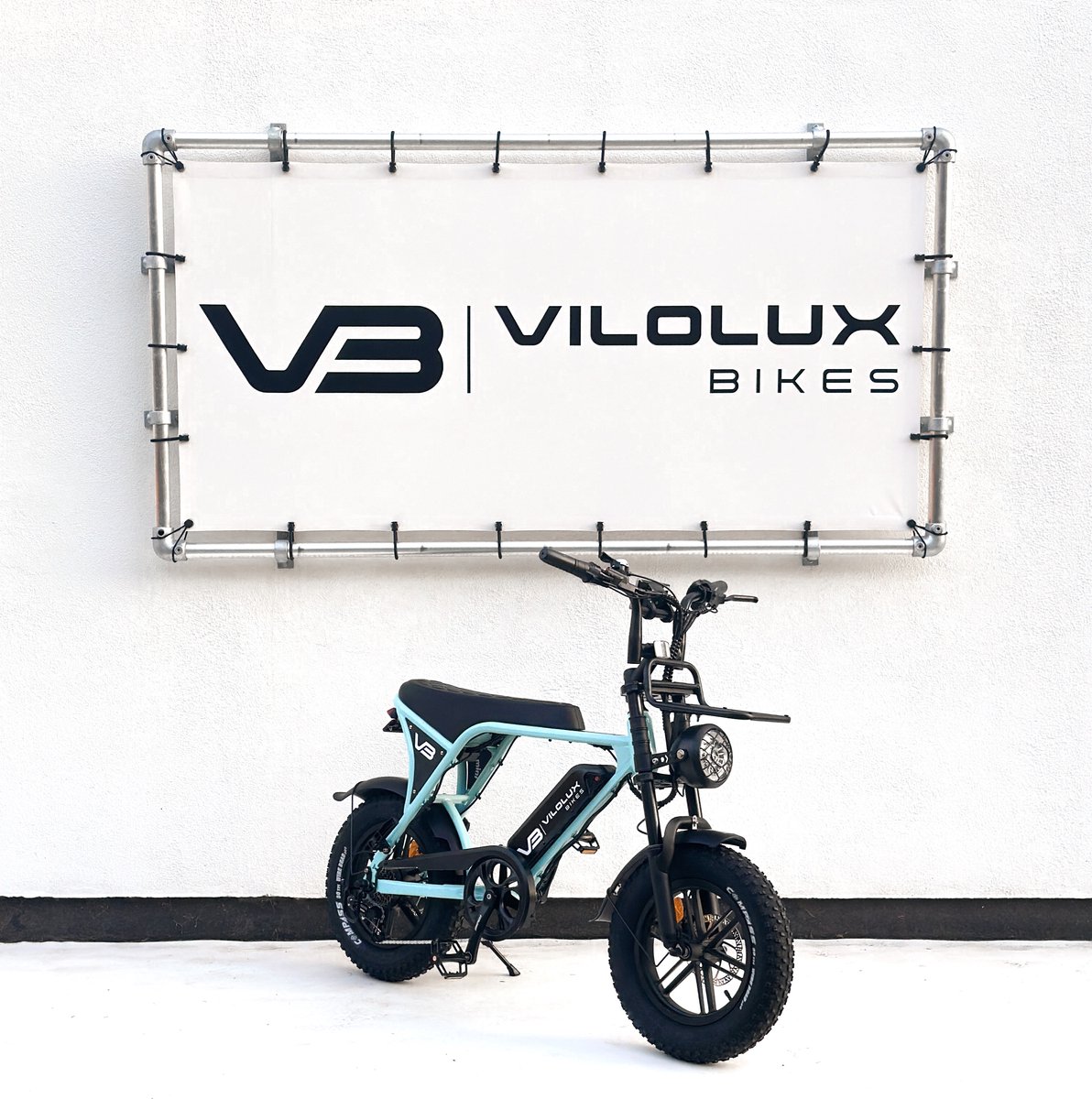 vilolux fatbike electrisch fatbike c80 mini voorrek 2025 model legaal rijklaar geleverd 16 inch niet opvoerbare fatbikes 2 jaar garantie hydraulische remmen alarm licht blauw
