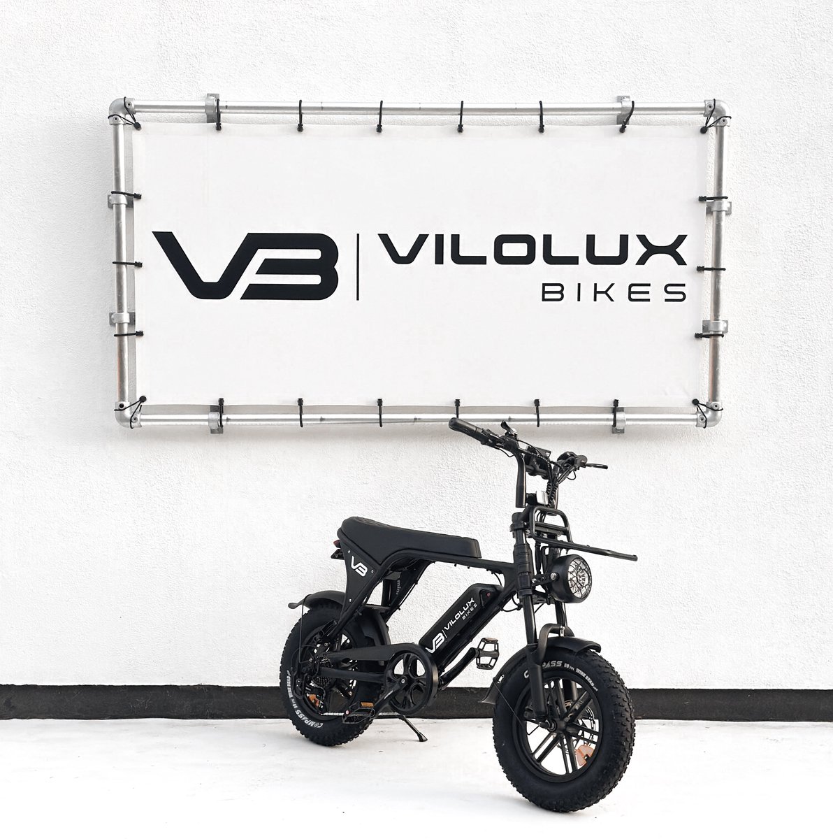 vilolux fatbike electrisch fatbike c80 mini voorrek 2025 model legaal rijklaar geleverd 16 inch niet opvoerbare fatbikes 2 jaar garantie hydraulische remmen alarm zwart