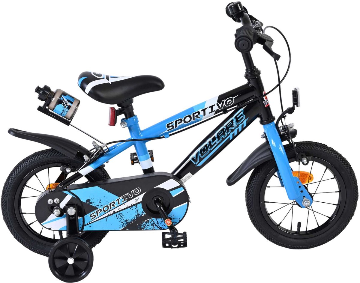 Volare Sportivo Kinderfiets - Jongens - 12 inch - Blauw Zwart - Twee Handremmen Kinderfiets kopen online