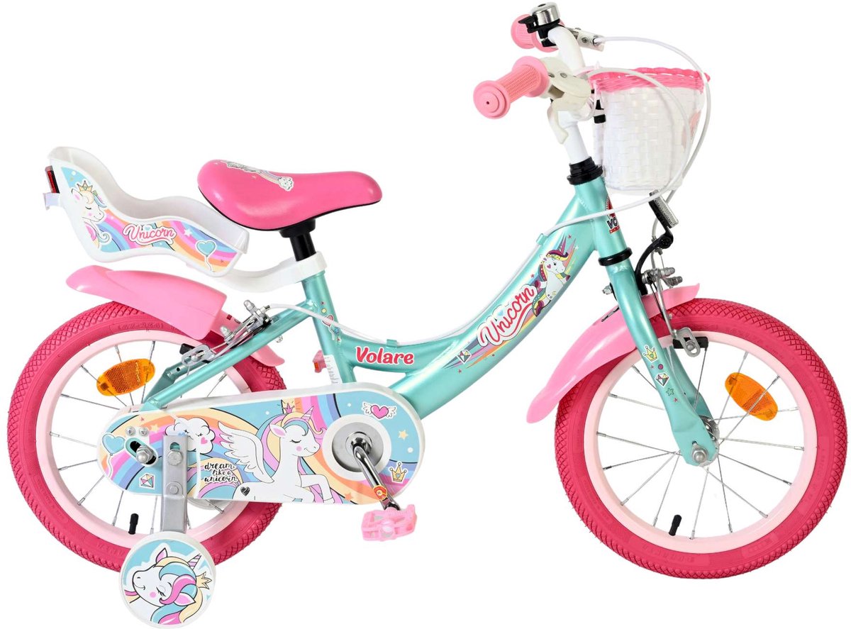 volare unicorn kinderfiets meisjes 14 inch groen twee handremmen