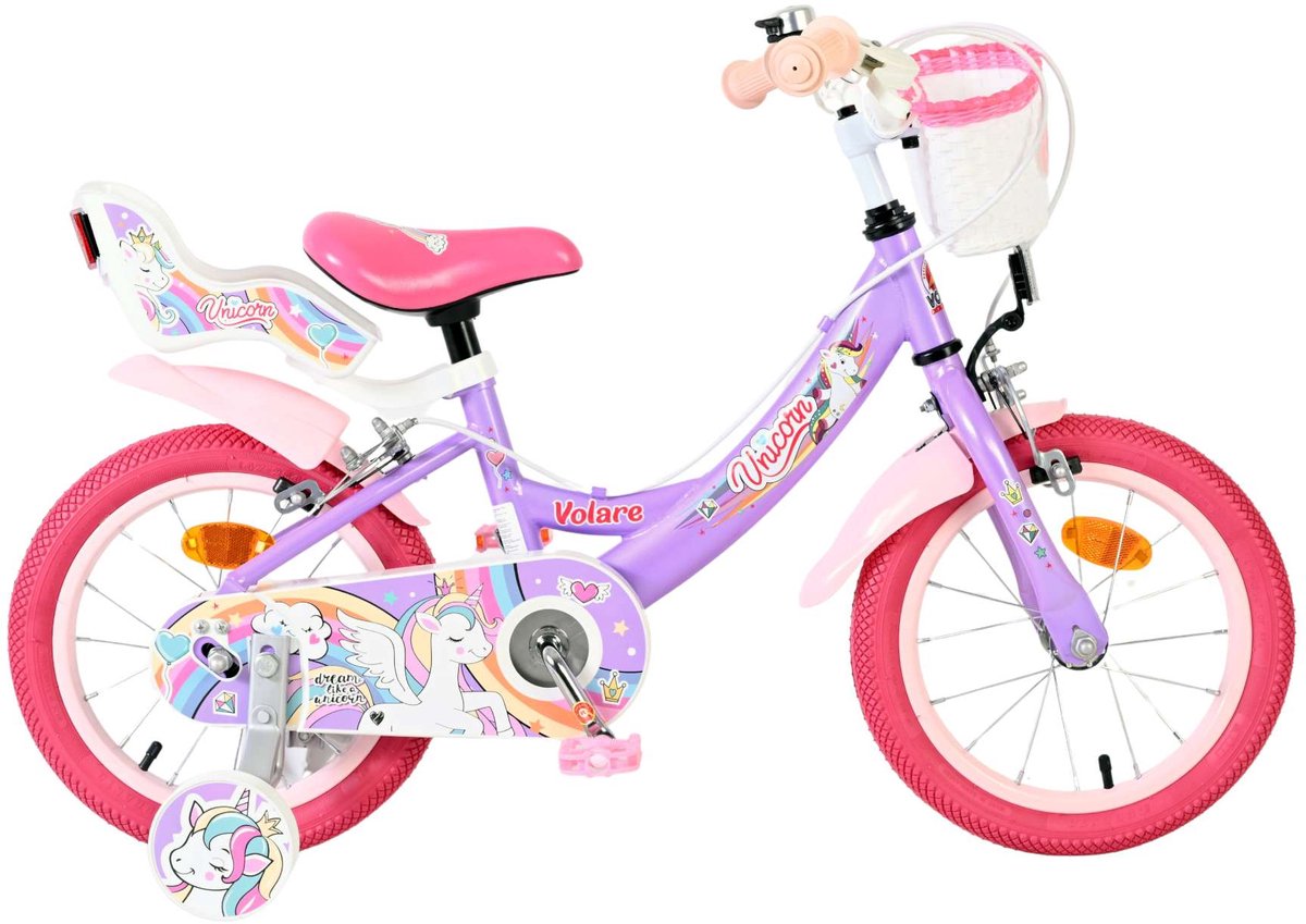 Volare Unicorn Kinderfiets - Meisjes - 14 inch - Paars - Twee Handremmen Kinderfiets kopen online