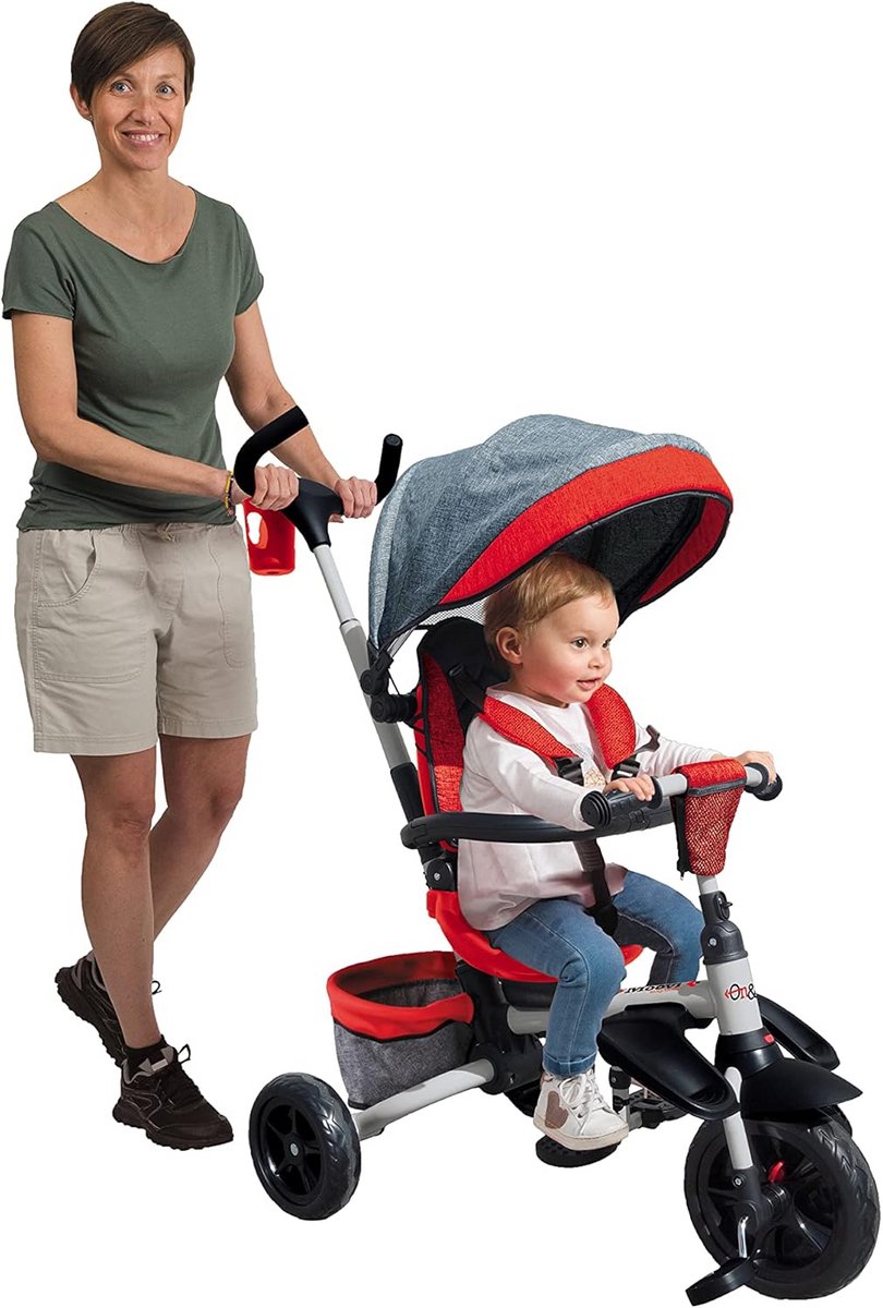 Wandelwagen Driewielfiets met Duwstang en Zonnescherm voor Kinderen Driewieler kopen online