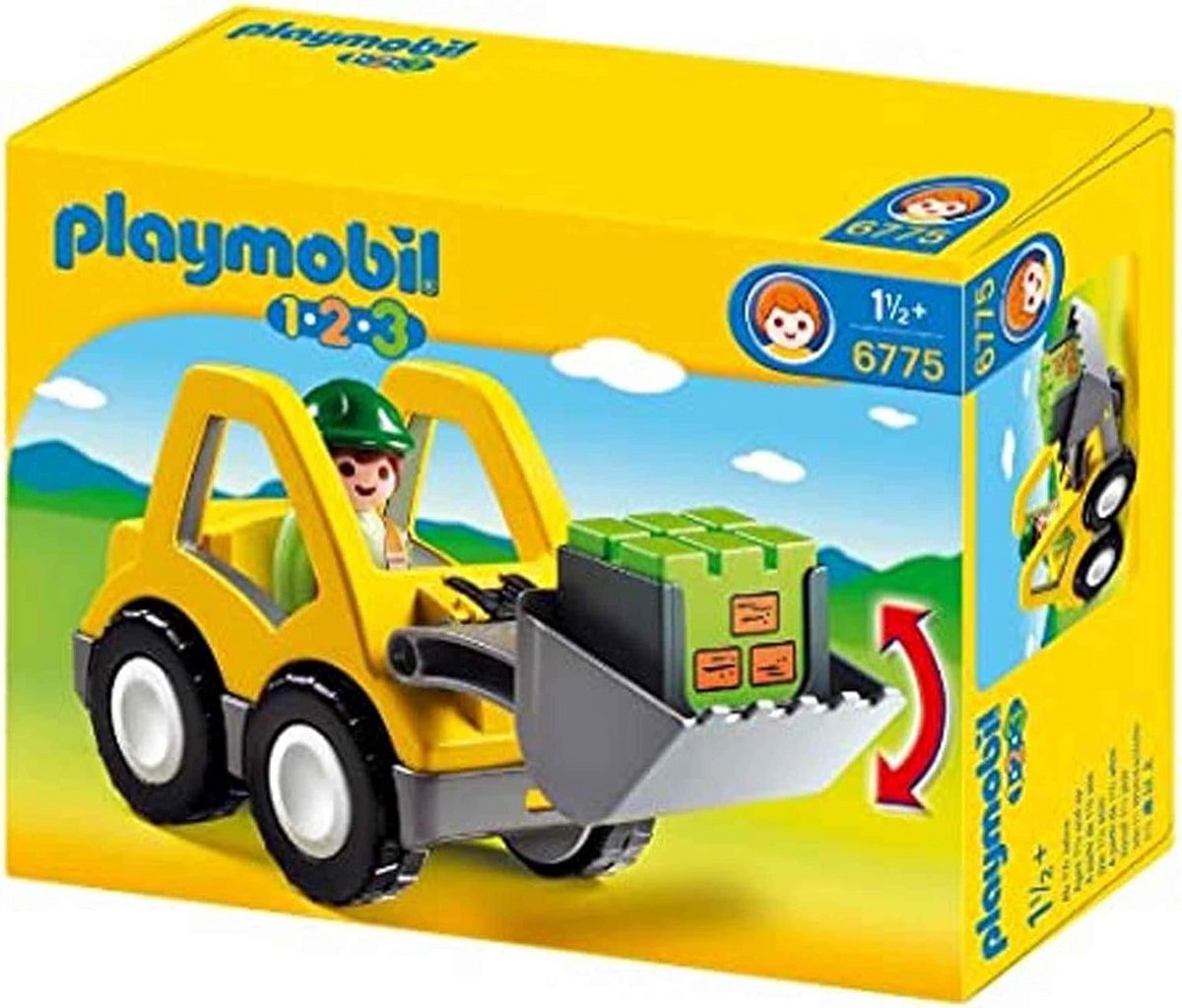 Wiellader met werknemer en aanhanger - Playmobil 1.2.3 Speelgoedkruiwagen kopen online