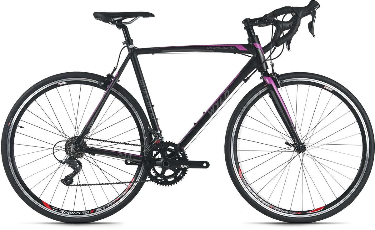 wyld racefiets 28 whirlwind 100 zwart paars 16 versnellingen framemaat 58 cm
