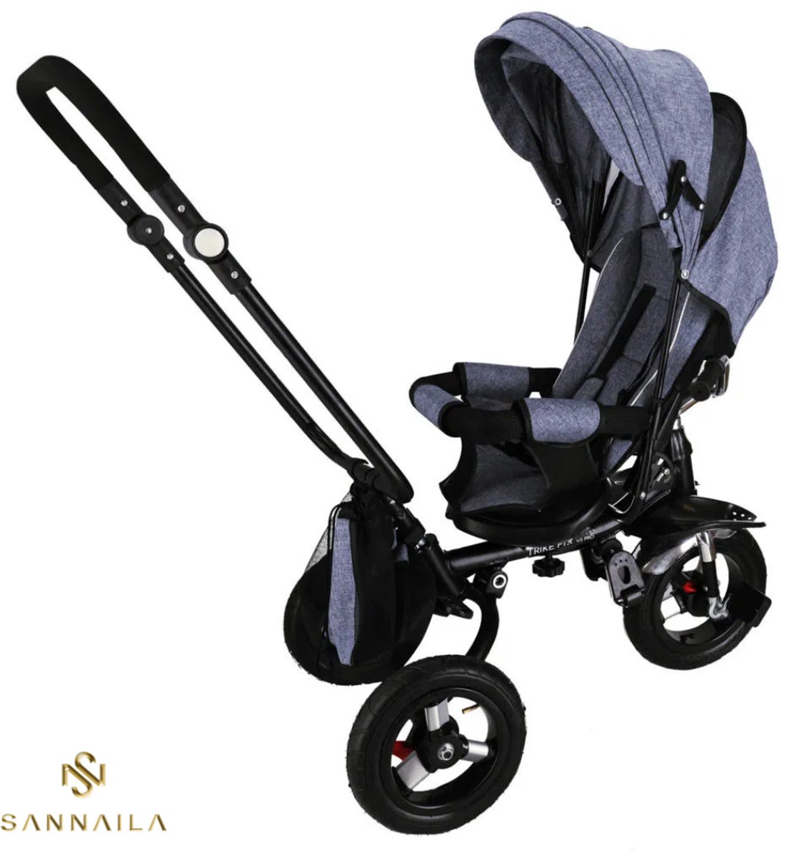 yar driewieler pro inklapbaar verstelbaar met zonnescherm duwstang grijs zwart