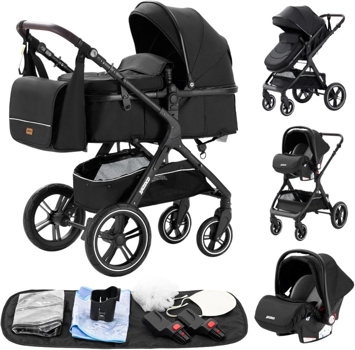 3-in-1 Kinderwagen Trio Set met Reiswieg en Zitgedeelte - Inklapbaar Driewieler kopen online