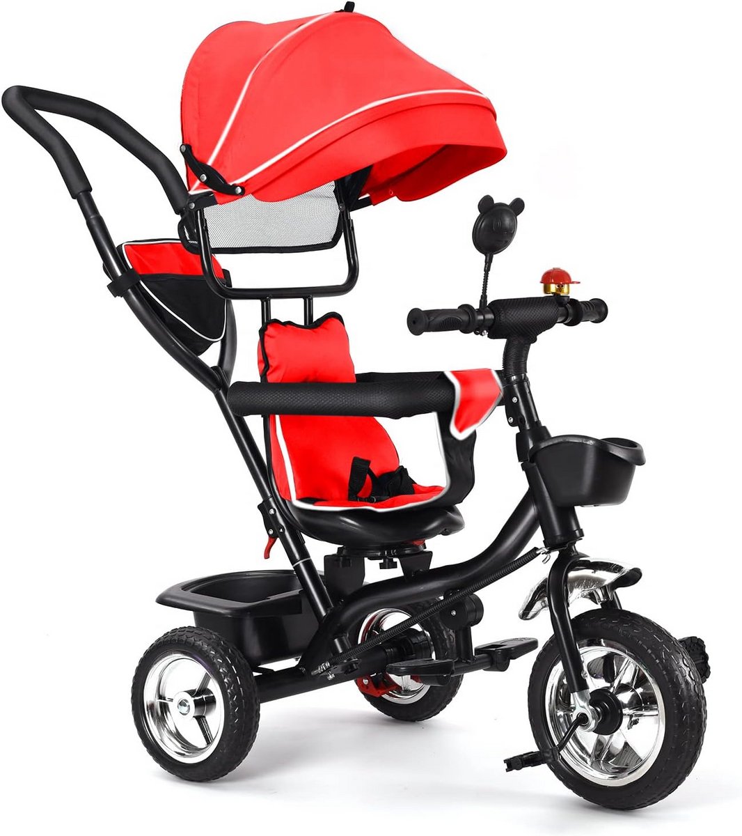 4-in-1 Loopfiets voor Baby en Peuter met Duwstang en Veiligheidsgordel Rood Driewieler kopen online