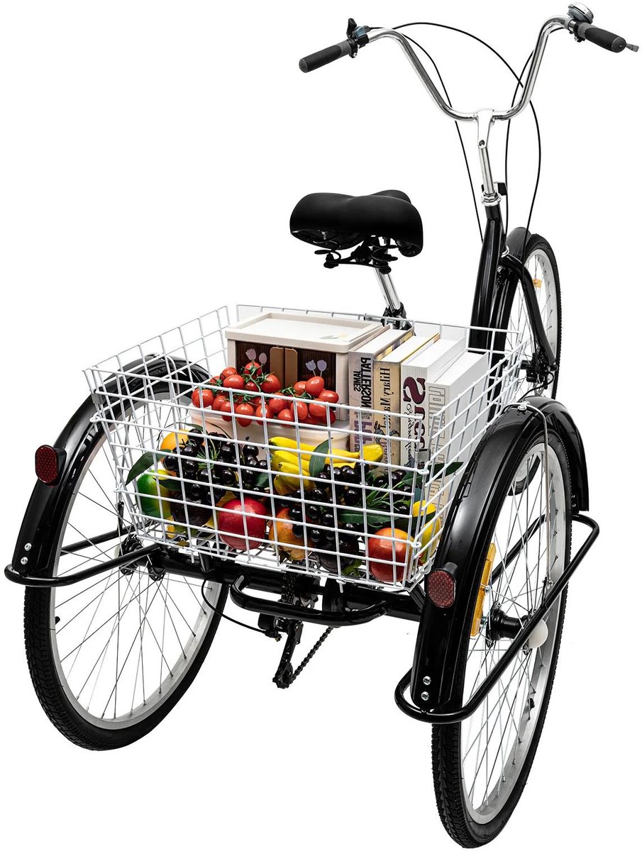 allecto driewieler volwassenen trike zwarte 26 inch 6 versnellingen voor personen 1 65 2 25m mand stabiel veilig comfortabel inclusief bel geschikt voor stadsgebruik