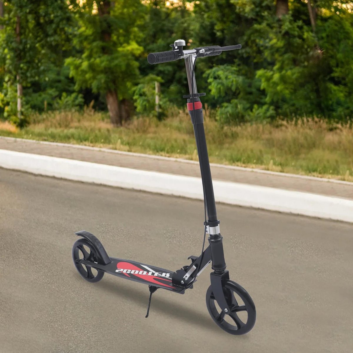 allecto kick scooter opvouwbaar 2 wielige scooter voor volwassenen en kinderen 330 lbs capaciteit pu wielen dubbele remmen woon werkverkeer vrije tijd zwart