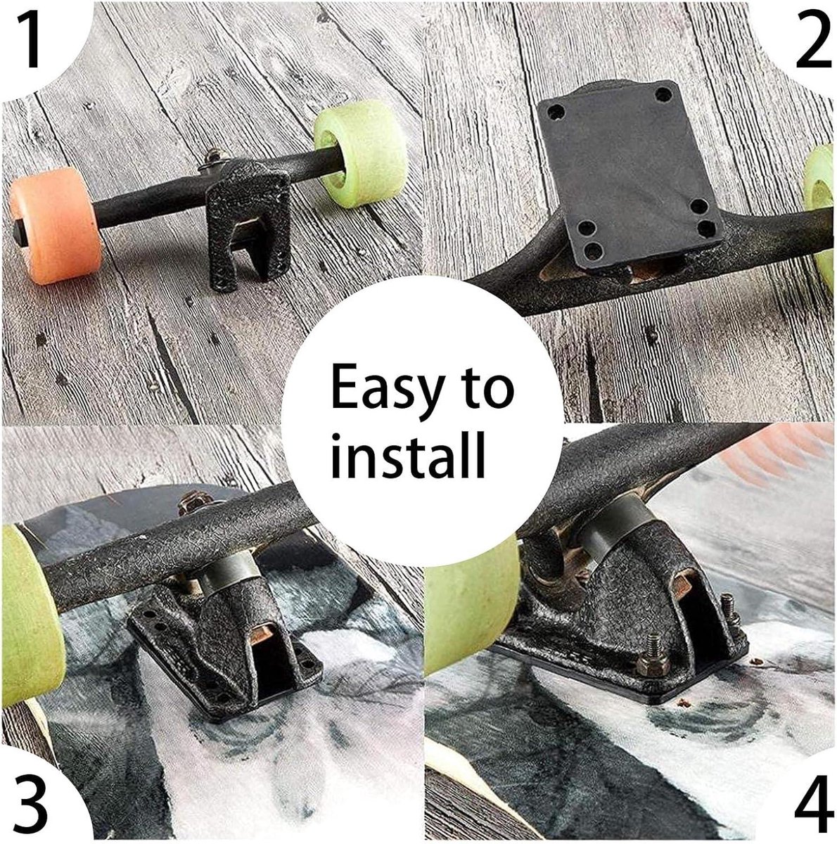 Allecto- Skateboard Longboard Riserpads - Accessoires Reparatie Bescherming - Zwart - Schokdemping - 10 Stuks 6 mm Afdichting Met Brug Nagel. Longboard kopen online