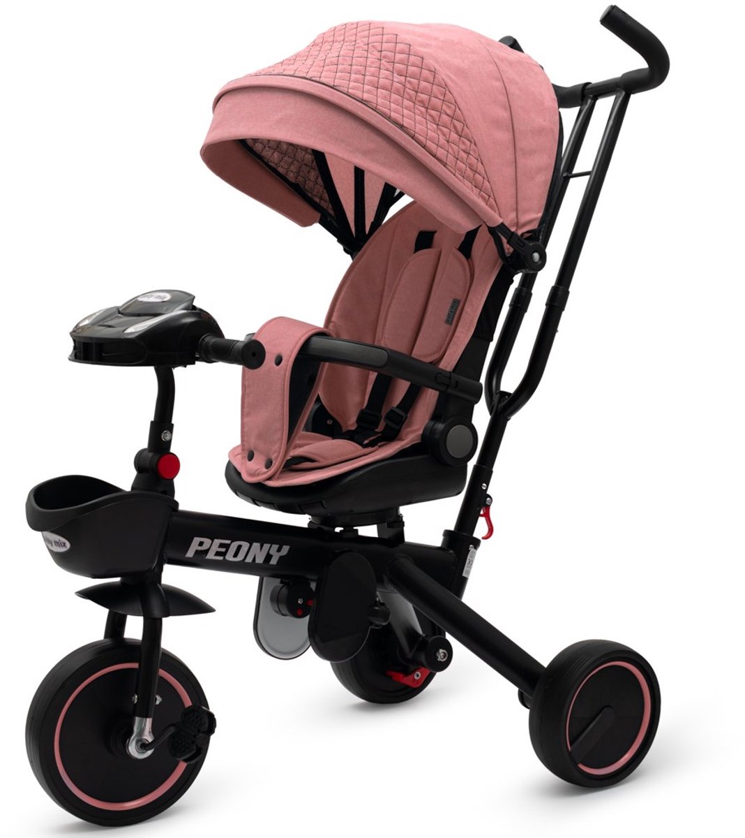 Baby Mix - Driewieler - Veiligheidsbeugel - Gewatteerde luifel - Comfortabele zitting met 5-punts gordel - Roze accenten - Kinderen - Fiets - Kinderwagen - Peony - Speelcomponent Driewieler kopen online