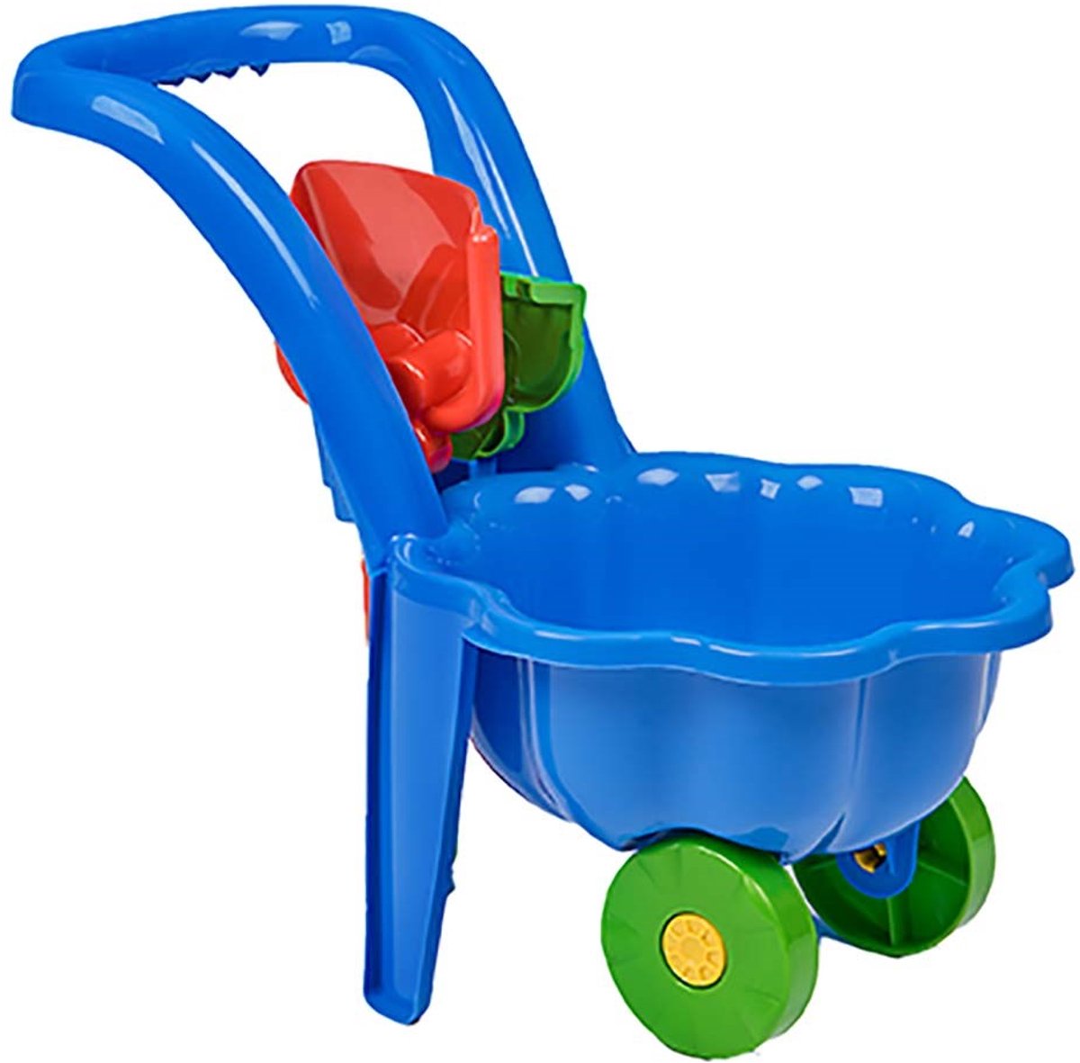 BAYO - Speelgoedkruiwagen - Kindertuinwiel blauw met troffel en hark - tuin - kinderen - motoriek - buiten - educatief Speelgoedkruiwagen kopen online