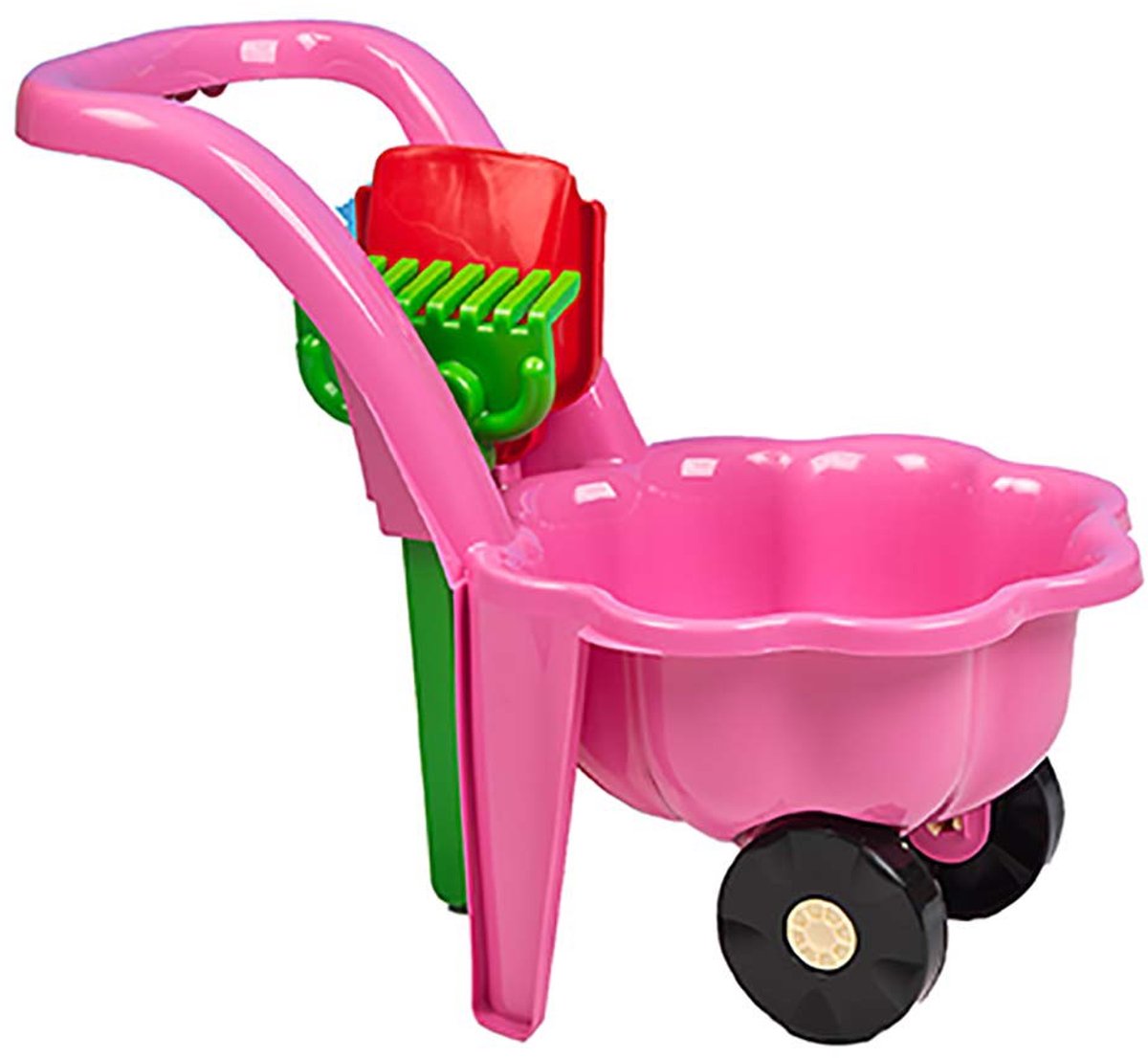 BAYO - Speelgoedkruiwagen - Kindertuinwiel roze met hark en troffel - kruiwagen - tuinset - motorische vaardigheden - buitenspeelgoed - buitenactiviteit Speelgoedkruiwagen kopen online