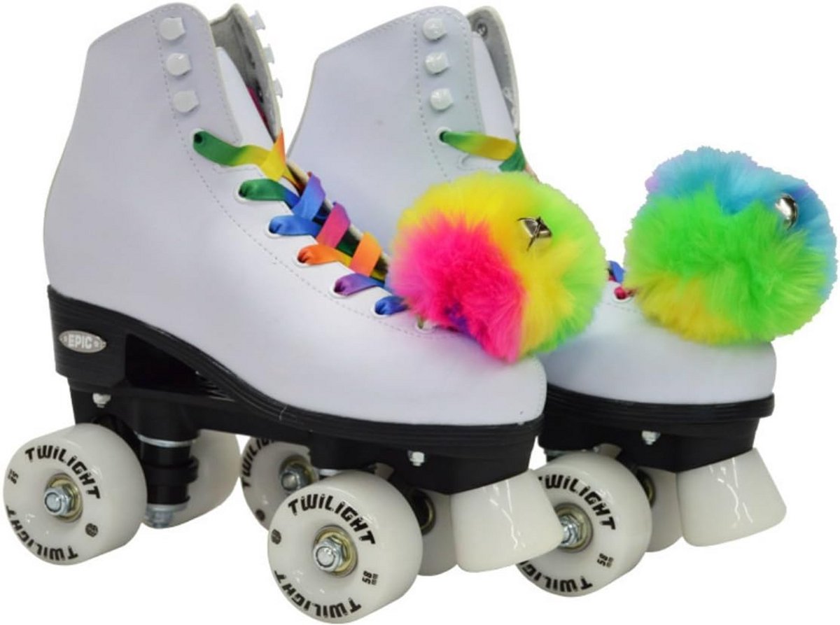 dames rolschaatsen met led wielen inclusief regenboogveters en pompoms