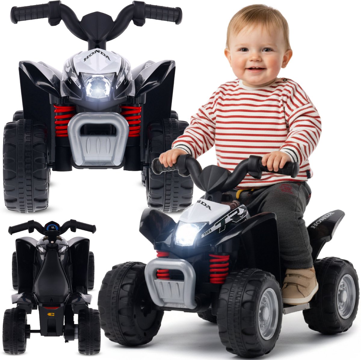 elektrische kinderauto quad 3km h kinderquad meerijdende auto voor kinderen vanaf 18 maanden ledlamp speelgoed zwart