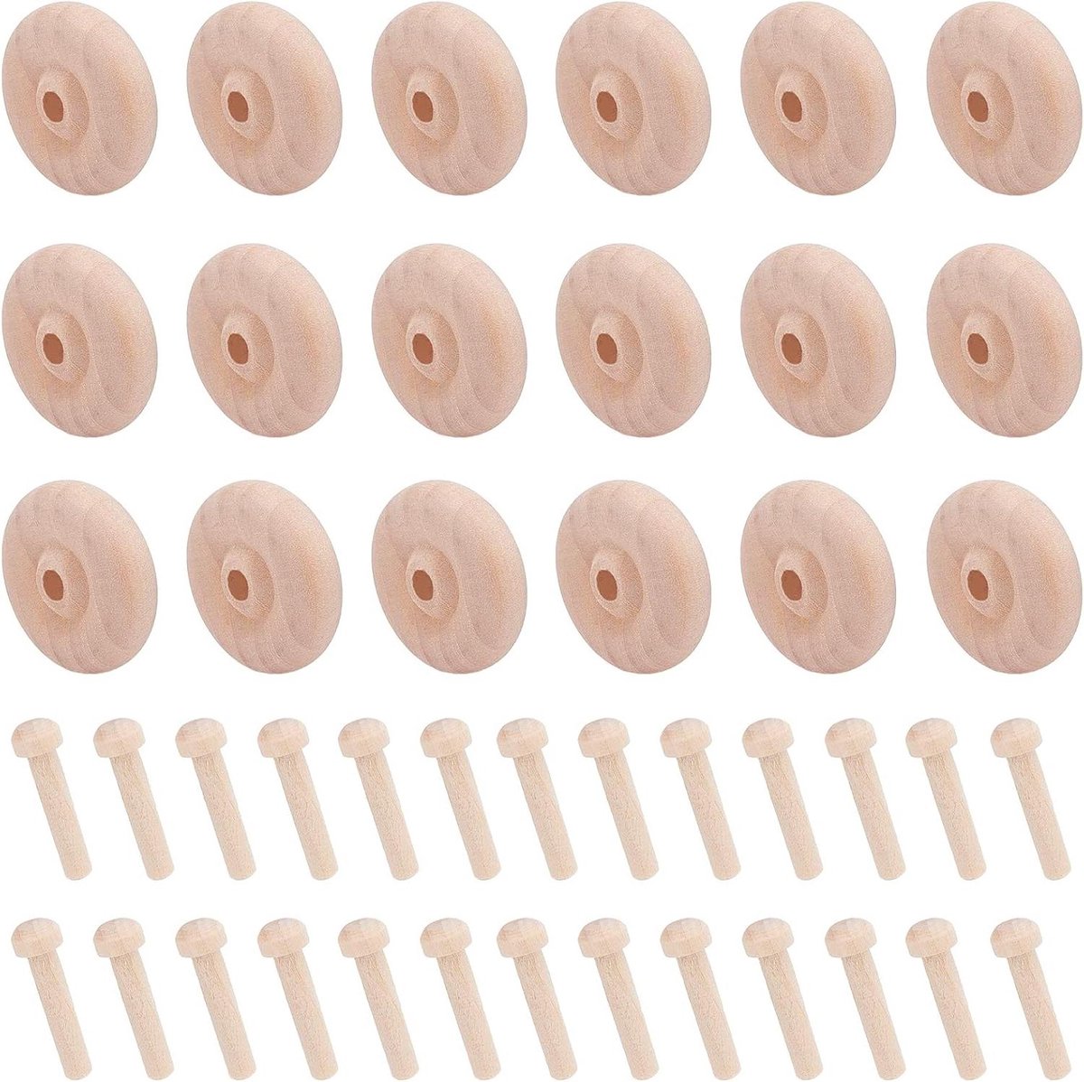 houten wielen set knutselwerk onafgewerkte wiel bouwblokken mini wielen met aspennen schilderen kleuren houtbewerking