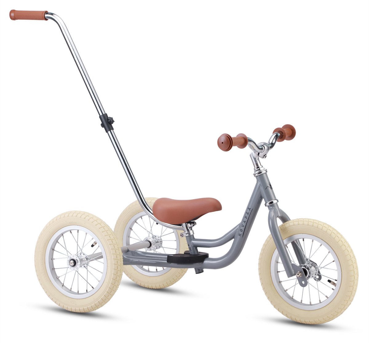 Køvapää Driewieler 2 in 1 Loopfiets - Driewieler met Duwstang - 1.5 t/m 4 jaar - Met Naamsticker - Driewieler - Loopfiets met duwstang - 12 inch - Grijs Driewieler kopen online