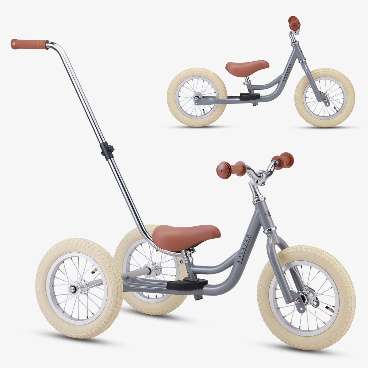 Køvapää Trike - 2 in 1 Loopfiets - 1.5 t/m 4 jaar - Met Naamsticker - 12 inch – Loopfiets - Grijs Loopfiets kopen online