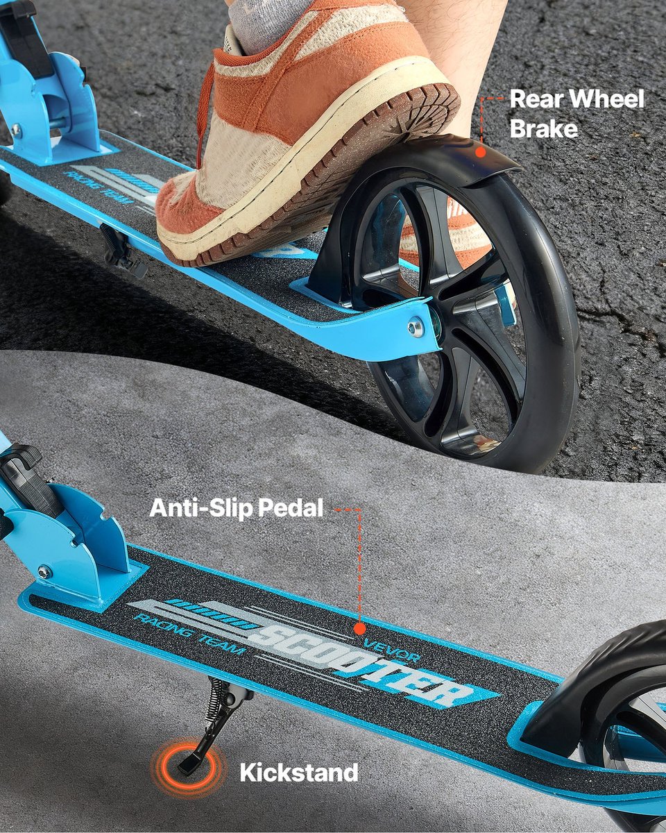 kinderstep opvouwbare step in hoogte verstelbaar stuur antislip voetplaat draagvermogen 100 kg 2 wielen vanaf 8 jaar zwart blauw