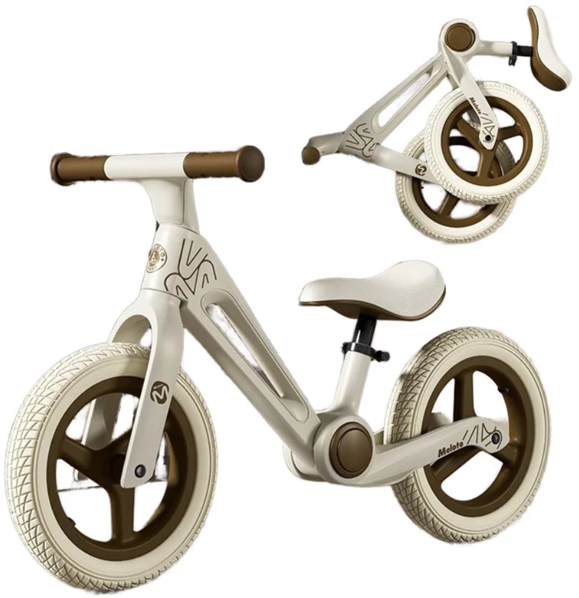 Mogi Products-Lichtgewicht Vouwbaar Magnesium Loopfiets 12 Inch – Luxe Balansfiets voor Peuter & Kind – Verstelbaar Zadel – 2 t/m 5 Jaar – Khaki / Wit Loopfiets kopen online