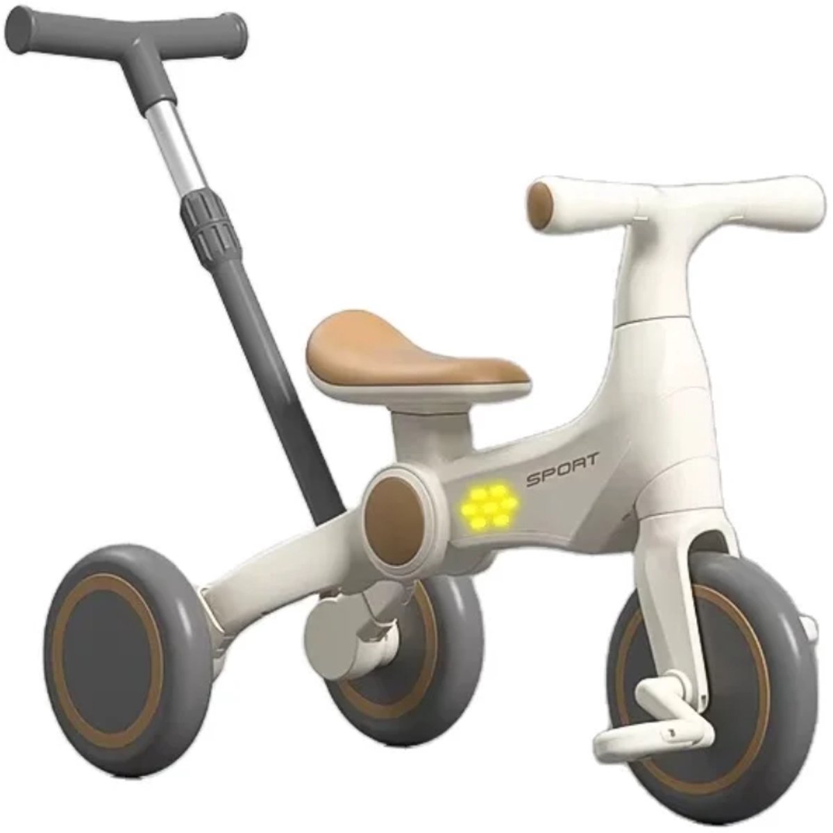 Mogi Products-Luxe 3-in-1 Kindertrike & Loopfiets - Met Muziek en Licht - Verstelbare Duwstang - Peuterfiets vanaf 1,5 tot 4 jaar - Beige/Bruin Loopfiets kopen online