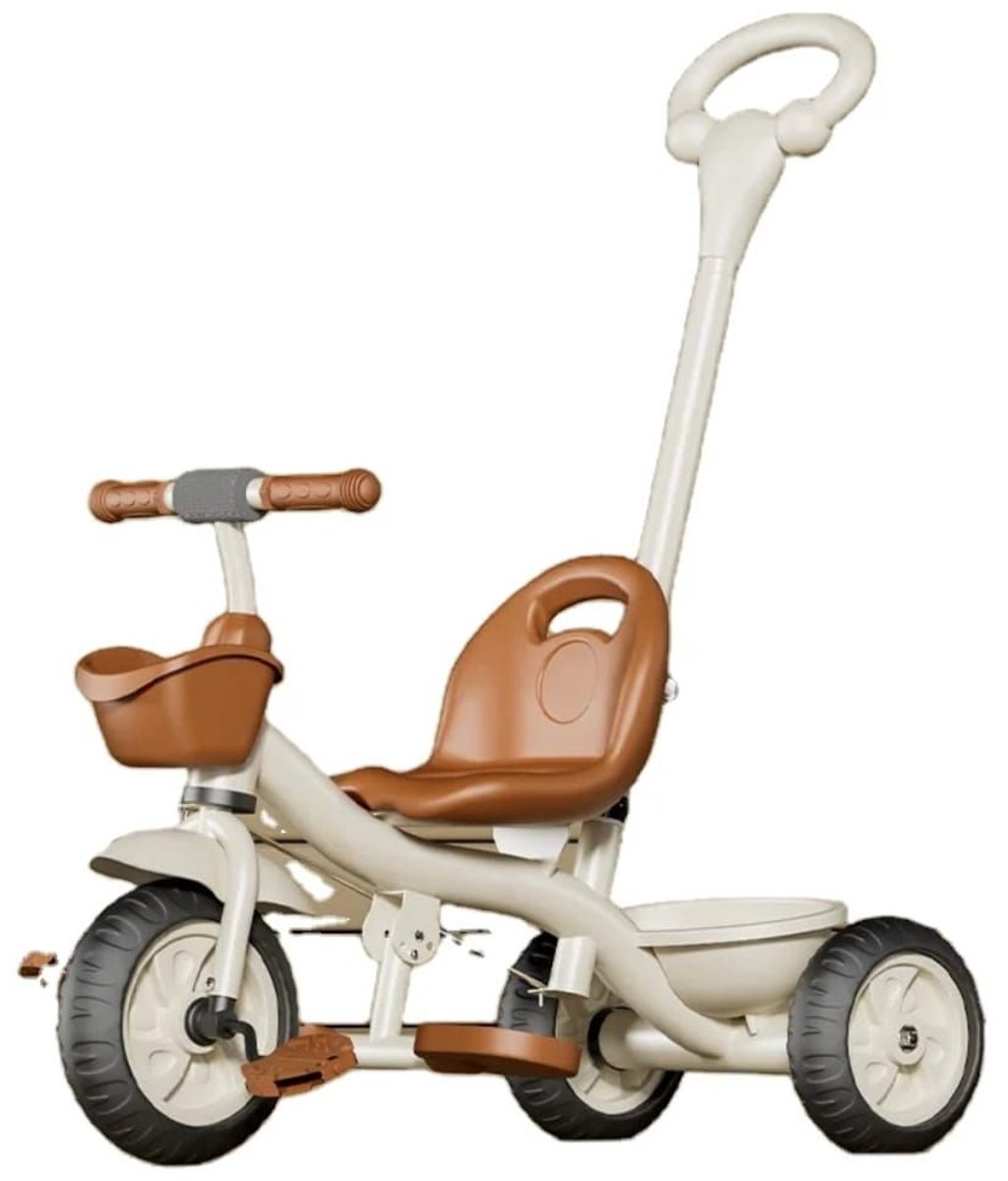 Mogi Products-Luxe Kindendriewieler met Verstelbare Duwstang – 3-in-1 Retro Tricycle – Inclusief Opbergmanden – Crème/Bruin – Voor Kinderen van 1,5 tot 5 Jaar Driewieler kopen online