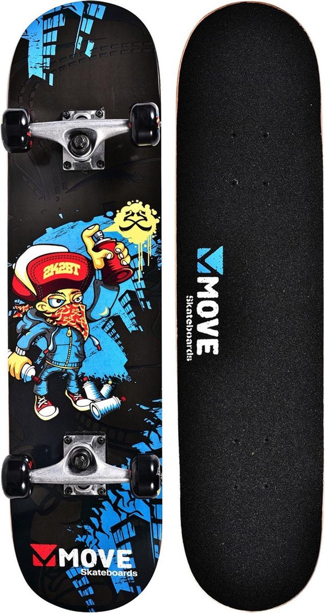 Move Skateboard Graffiti - 31 inch - Zwart Blauw voor jongens en meisjes Longboard kopen online