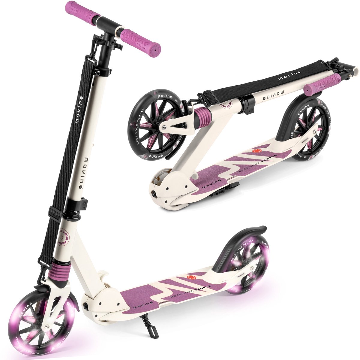 Movino City Light - Step - Beige-Roze - voor Jongens en Meisjes - Draagkracht tot 100 kg - Kinderstepjes - Lagers ABEC-7 - Led-wielen - Verstelbaar stuur - Opvouwbaar Step kopen online