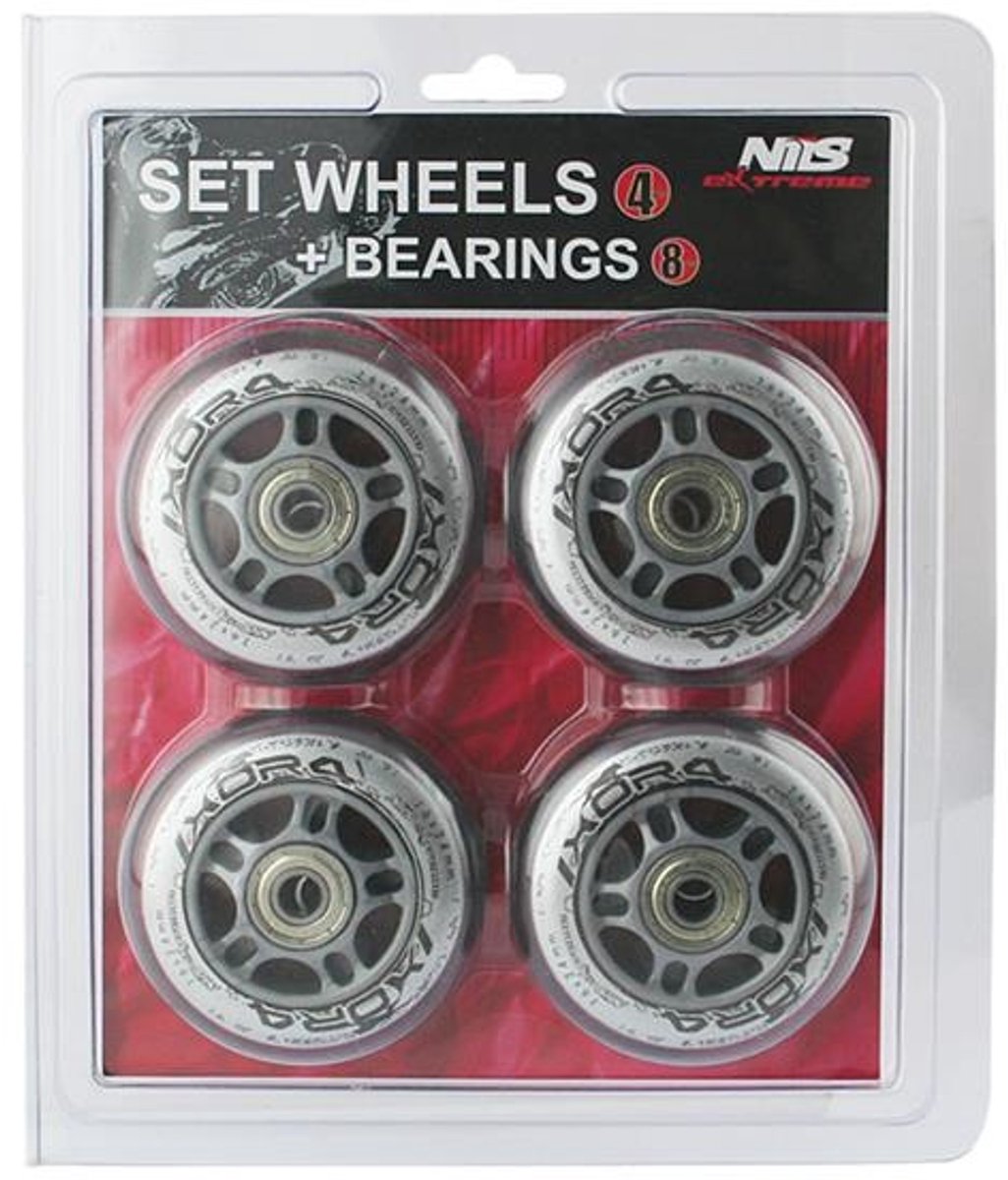 nils extreme set inline wielen met lagers 70 x 24mm transparant